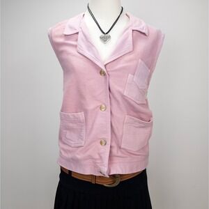 Y2K Pink Button Up Vest - Soft Cotton Cottagecore Layering‎ Top - USA Made